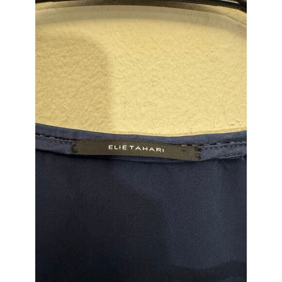 Elie Tahari Navy Bue Silk Blend Embroidered‎ Sleeveless Blouse Size XS Career - Picture 11 of 14